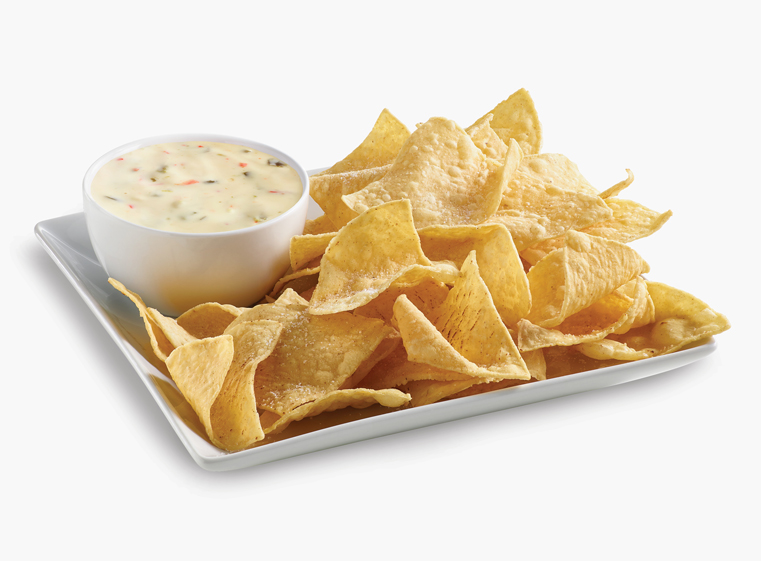 Tortilla Chips and Queso Blanco on a plate