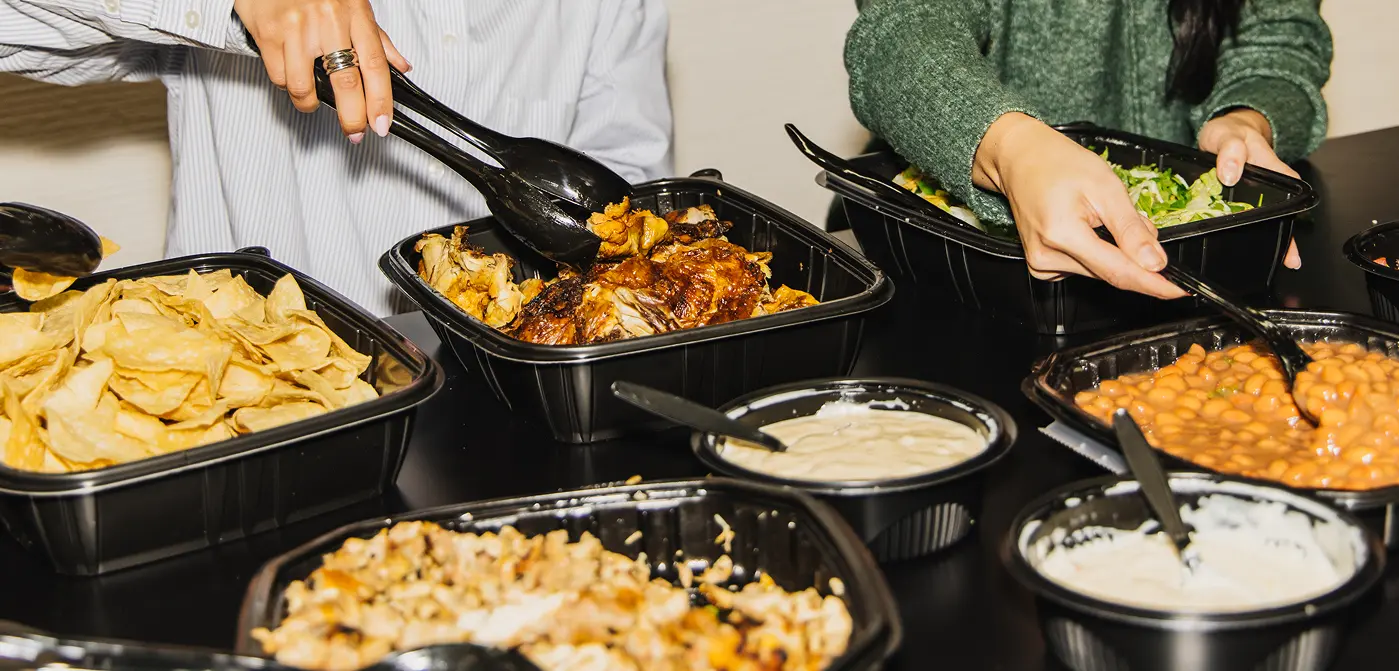 Picture of El Pollo Loco 3-Course 24 piece meal.  Fire-grilled chichen, tortillas, beans, rice, salad, salsa, and churros.