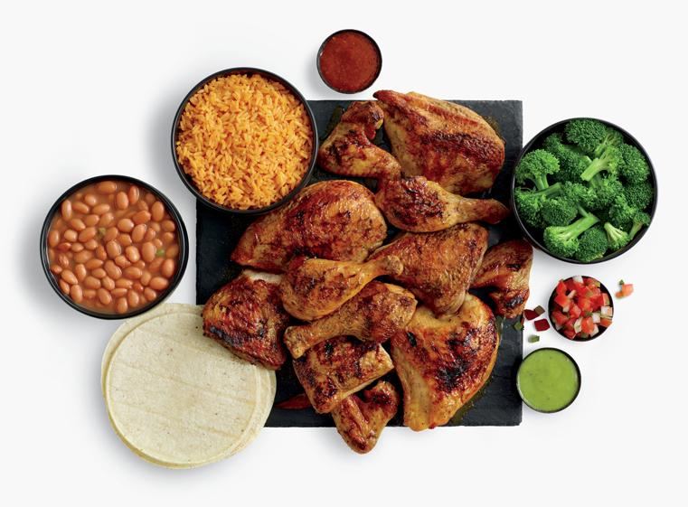 12-piece chicken meal with three sides, tortillas, and salsas