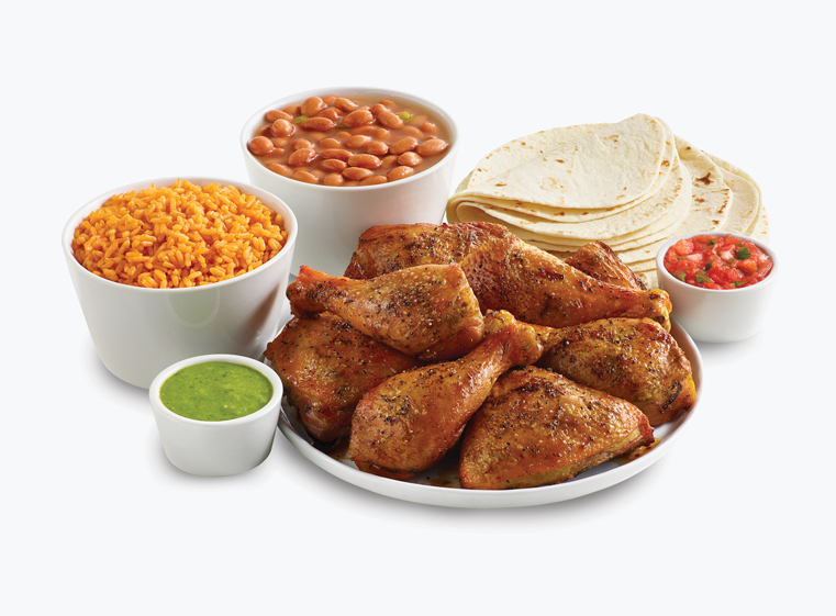 8-piece chicken meal with two sides and tortillas