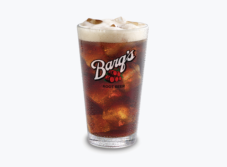 Glass of Barq's Root Beer on ice
