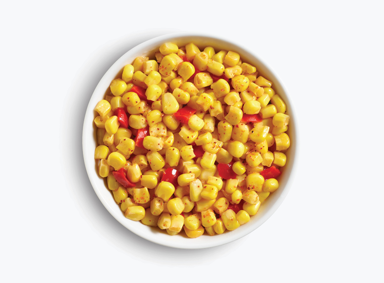 Bowl of cut corn and diced red peppers