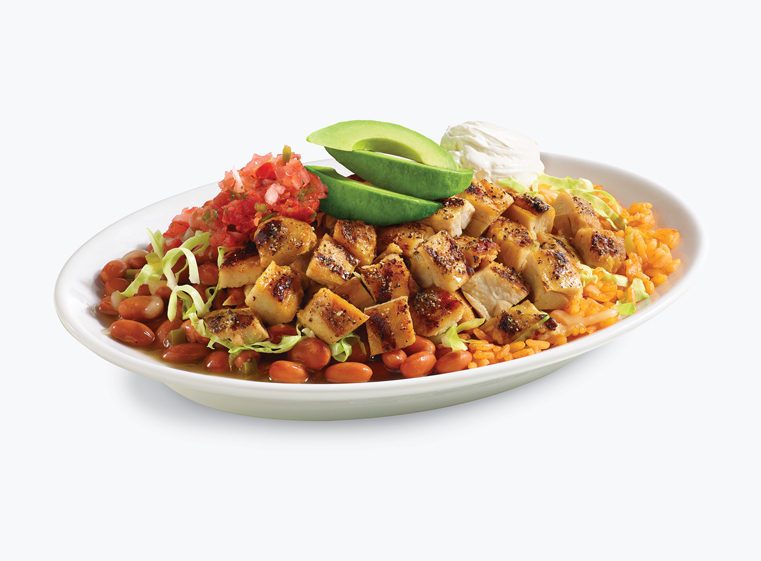 Double Chicken Bowl topped with avocado