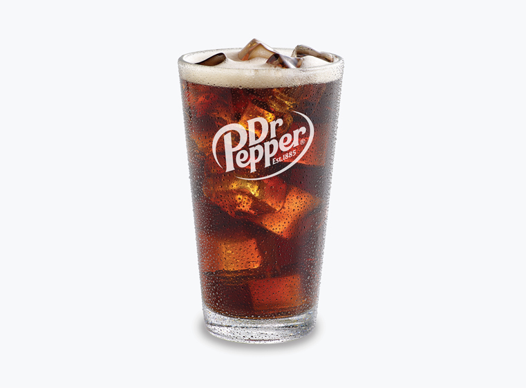 Glass of Dr. Pepper on ice