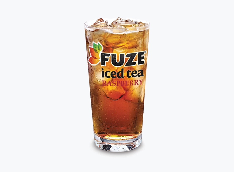 Glass of Fuze Sweetened Raspberry Iced Tea on ice