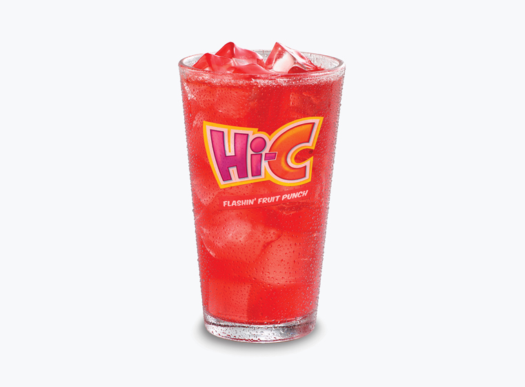 Glass of Hi-C Flashin' Fruit Punch on ice