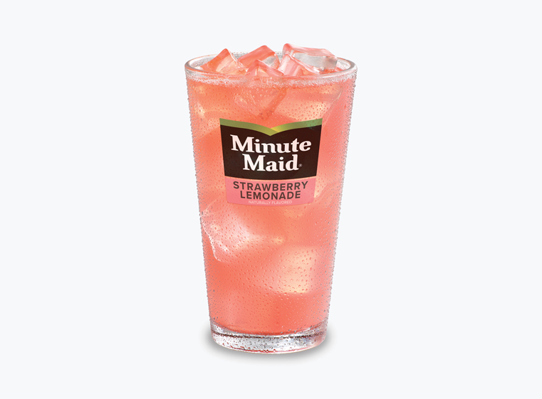 Glass of Minute Maid Strawberry Lemonade on ice