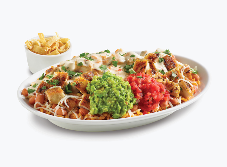 Queso Crunch Burrito Bowl in a black bowl