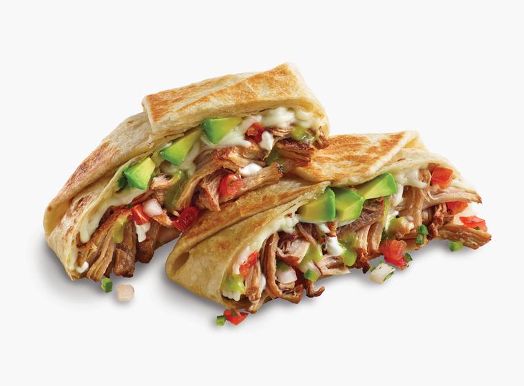 Pork Carnitas Stuffed Quesadilla Cut in Half