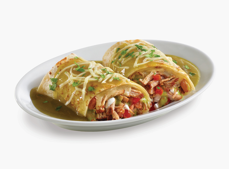 Pork Carnitas Wet Burrito in a bowl