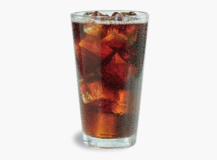 Glass of Dr. Pepper on ice