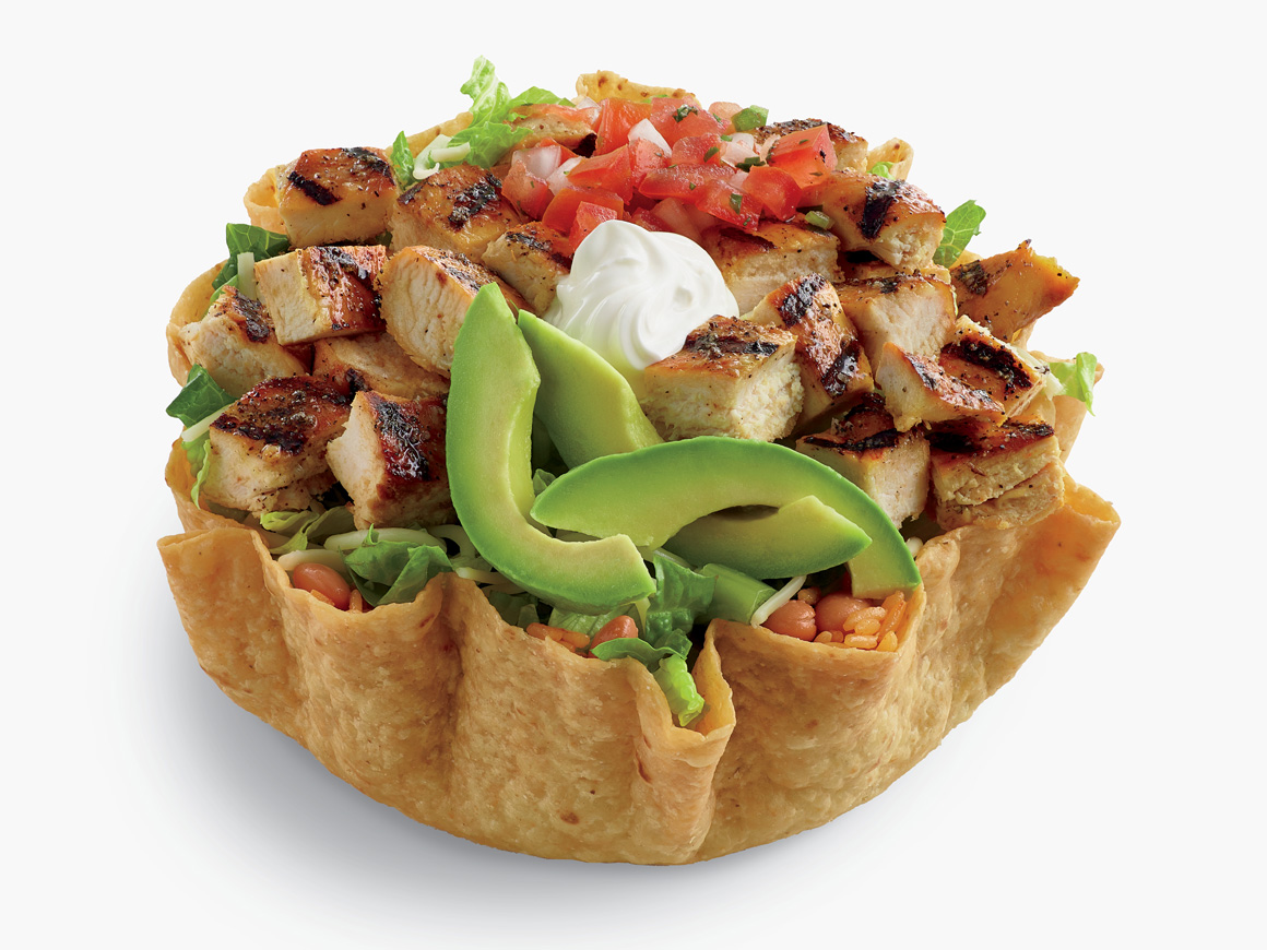 Double Chicken Tostada Salad in fried tostada shell