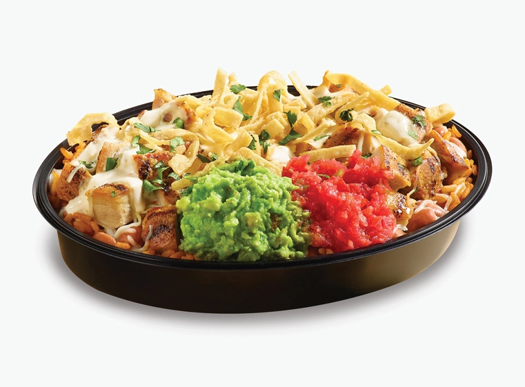 Queso Crunch Burrito Bowl in a black bowl