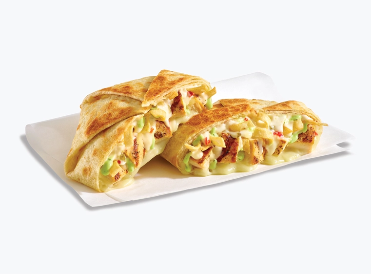 Queso Loaded Quesadilla cut in half