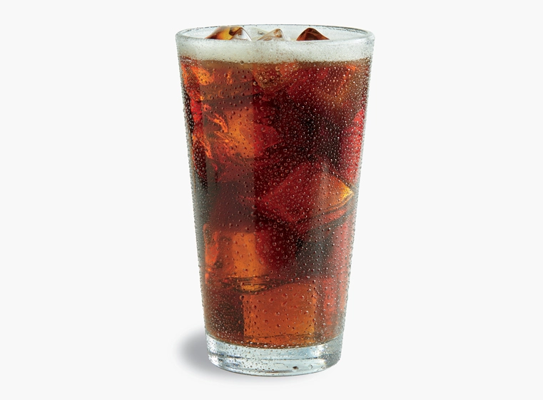 Glass of Barq's Root Beer on ice