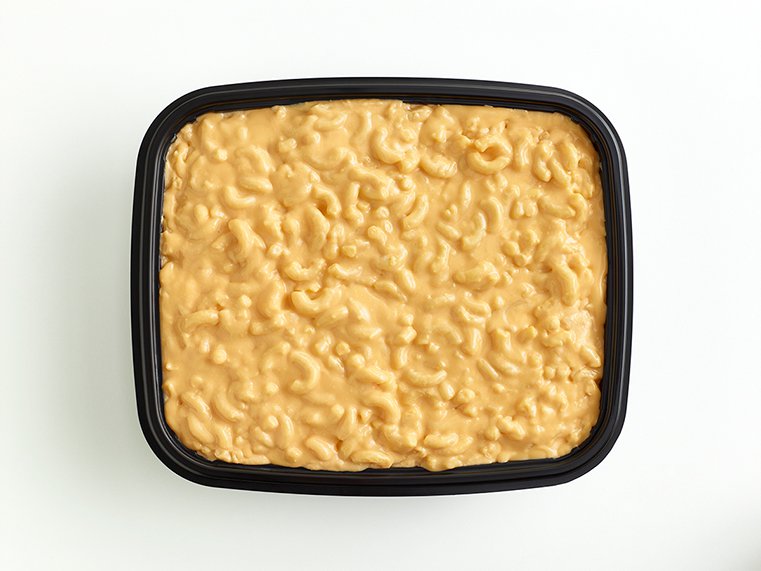 Open catering container of mac & cheese