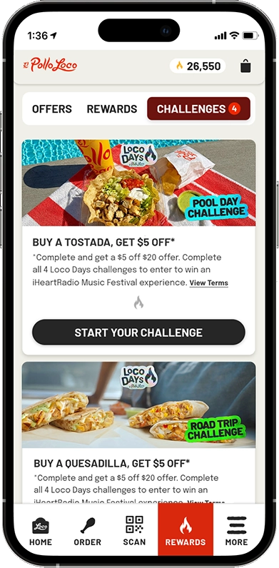 App showing Loco Days Summer Challenges